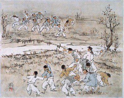 우리의 전통 스포츠인 편싸움(석전) 그림